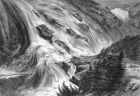 The Mont Cenis disaster, destruction of the railway line near Saint-Michel, 1869,