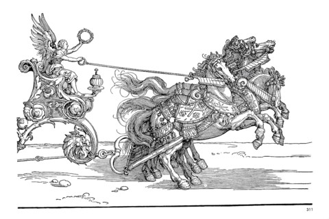 The so-called Small Triumphal Chariot, the Burgundian Wedding, woodcut by Albrecht Dürer,