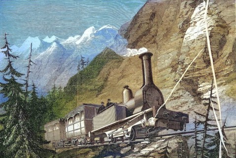 Engine driver on the locomotive on the Mont-Cenis railway, an international railway line operated