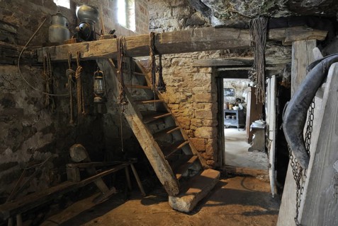 Interior of troglodyte house in rock face at Graufthal, Vosges, Alsace, France, Europe