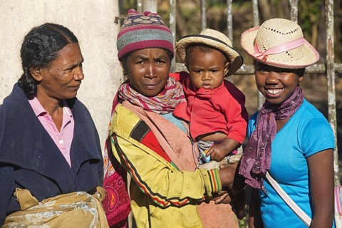 Close up portrait of Malagasy women with toddler, Madagascar, Southeast Africa, Africa