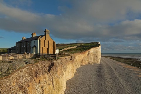 Birling Gap, House, The Seven Sisters chalk cliffs, South Downs, England, United Kingdom, Europe