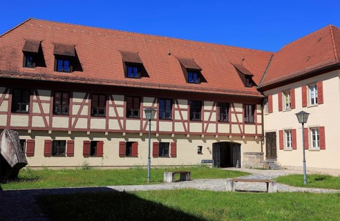 Germany, Middle Franconia, town of Weissenburg, a half-timbered building in the town centre, used