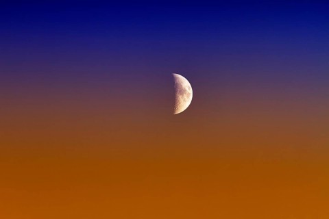Crescent moon, waxing moon after sunset, France, Europe