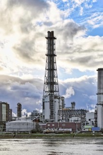 Ludwigshafen, Germany, January 2022: Tower at fabric of BASF SE, a German multinational chemical