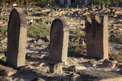 Historic Arab cemetery at Al-Baleed excavation site, Unesco World Heritage Site, Oman, Asia