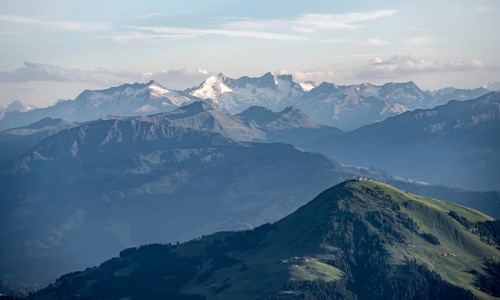 Evening atmosphere, view of Reichenspitze and Zillertal Alps, in front Hohe Salve, dramatic