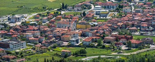 Town view, view of the Sarca Valley with the village of Dro, Garda Mountains, Arco, Trentino-Alto