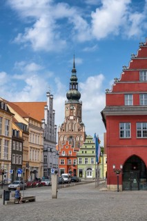The old town of Greifswald with St. Nikolai's Cathedral, Mecklenburg-Western Pomerania, Germany,