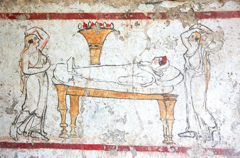 Tomb painting from a chamber tomb from ca 480 B. C. Lucanian period, in the Museum of Paestum,