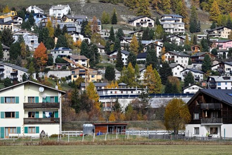 Residential houses on a slope, Samedan, Switzerland, Europe