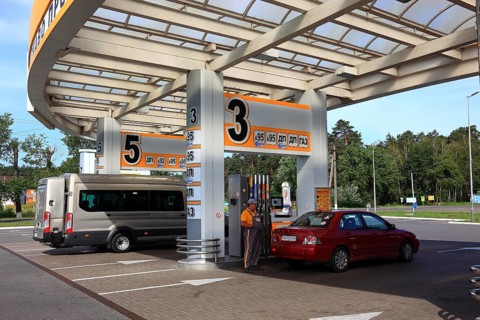 Modern petrol station, petrol pumps, Kiev, Ukraine, Europe
