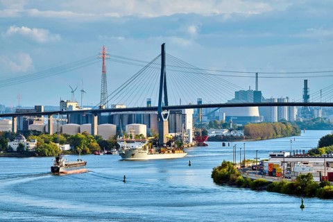 View to Köhlbrand Bridge, Altona, Hamburg, Land Hamburg, Germany, Europe