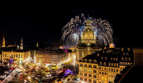 Fireworks behind the Church of Our Lady at the Dresden City Festival
