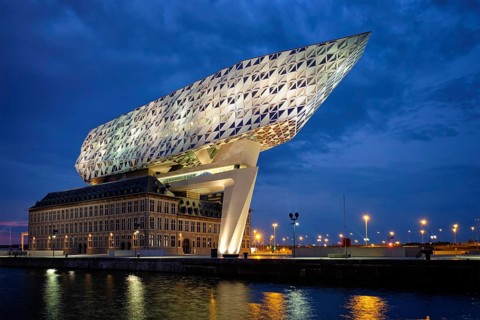 ANTWERP, BELGIUM, MAY 27, 2018: Port authority house (Porthuis) designed by famous Zaha Hadid