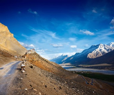 Road to Ki Monastery. Spiti Valley, Himachal Pradesh, India, Himachal Pradesh, India, Asia