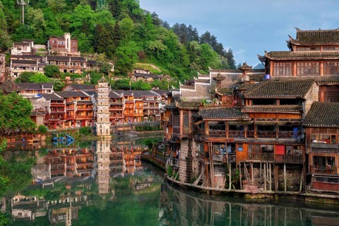 Chinese tourist attraction destination, Feng Huang Ancient Town (Phoenix Ancient Town) on Tuo Jiang