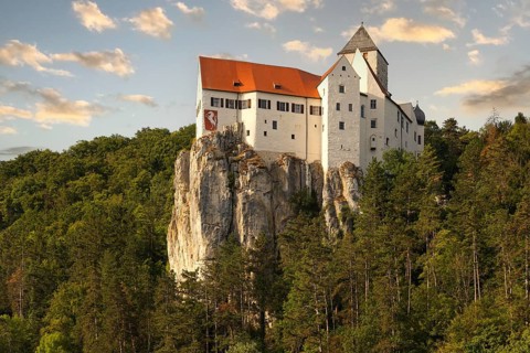 Prunn Castle, hilltop castle, first mentioned in 1037, stands on steep limestone cliff on