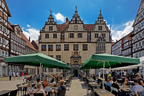 Münden Town Hall in the Weser Renaissance style, Hann. Münden or Hannoversch Münden, Lower Saxony,
