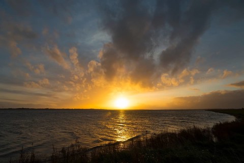 Sunrise at the Limfjord near Storvorde, Sejlflod, Aalborg, Nordjylland, North Jutland, Denmark,