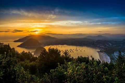 Panorama, Sunrise, View from Monte Igueldo, San Sebastian, Donostia, Basque Country, Northern