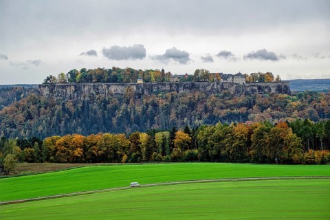 View of Königstein Fortress, Saxon Switzerland, Elbe Sandstone Mountains, Saxony, Germany, Europe
