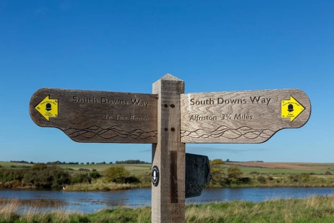 Signpost, Way to Cuckmere Haven, Seven Sisters, South Downs, England, United Kingdom, Europe