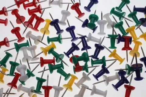 Colourful pins, pushpins, drawing pins