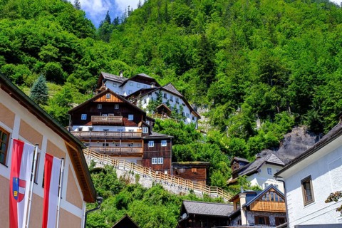 Residential buildings, Hallstatt am Hallstätter See, Salzkammergut, Upper Austria, Austria, Europe