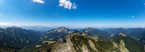 Drone shot, panorama shot, mountain landscape, summit massif of the Regenspitz, Osterhorngruppe,