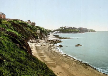 Falaises de Donville beach, Granville in Normandy, France, c. 1890, Historic, digitally enhanced