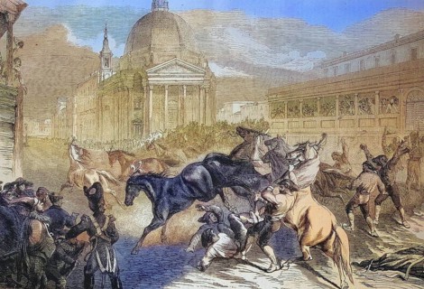 The Carnival in Rome, free horse racing on the corso, 1869, Italy, Historical, digitally restored