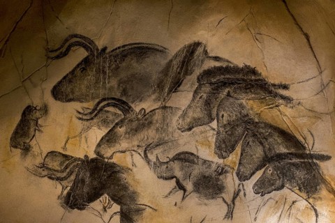 Replica of prehistoric rock paintings of the Chauvet Cave, Chauvet-Pont-d'Arc Cave, Ardèche,