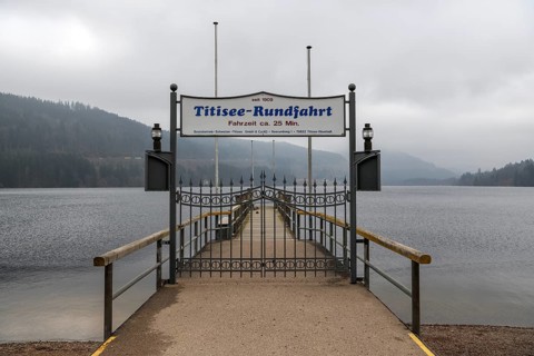 Closed jetty on Lake Titisee in winter, municipality of Titisee-Neustadt, Breisgau-Hochschwarzwald