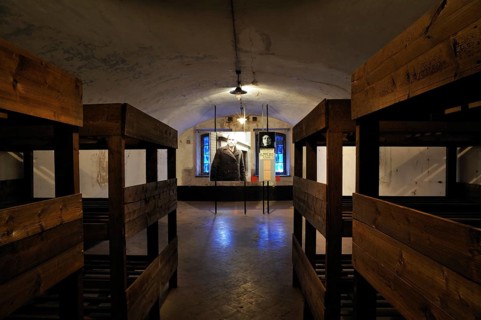 Bunk beds in the barrack room at Fort Breendonk, Belgium, Europe