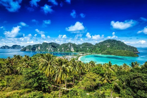 Tropical paradise island resort travel concept background, Phi-Phi island, Krabi Province,