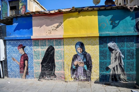 Mural, graffito, Al Khobar, ash-Sharqiyya Province, Persian Gulf, Saudi Arabia, Asia