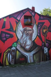 Mural Saint Patrick by Klark Kent and Case MaClaim, Streetart, Grafitti, Figure, Wizard, Staff,
