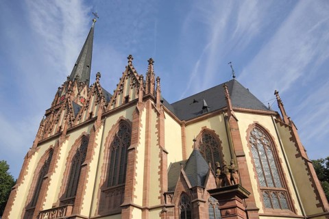 Neo-Gothic Church of the Epiphany with Epiphany Fountain and Three Kings, Sachsenhausen, Main,