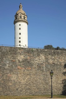 Tower of the Renaissance Old Castle with historic city wall, Höchst, Main, Frankfurt, Hesse,