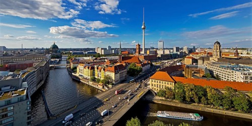 City panorama with Spree, Cathedral, Nikolai Quarter, Red Town Hall, TV Tower and Old Town House,