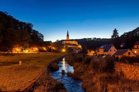 Weesenstein Castle in the Müglitz Valley, at blue hour