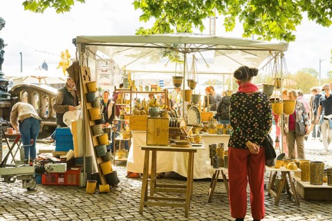 One of the first open-air markets in Dresden at the Goldener horse-rider, freshly renovated and