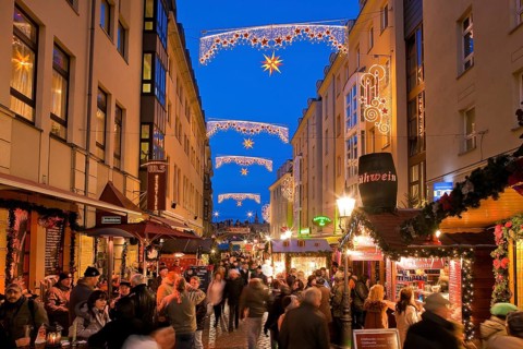 Christmas market in the Münzgasse in Dresden's Old Town in the immediate vicinity of the Church of