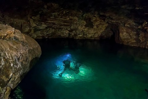 Divers in the old Miltitz lime mine