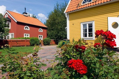 Typical wooden house in Sweden, Swedish, Swedish house, house, wood, rose, flower, Vimmerby,