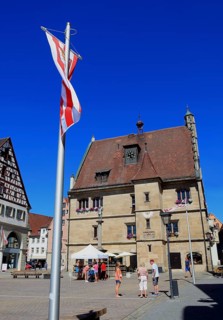 Germany, Middle Franconia, town of Weissenburg, houses and town hall on the market square, Europe