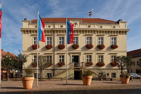 Town hall at the market on the Stadtinsel, the old town of the Hanseatic city of Havelberg in the