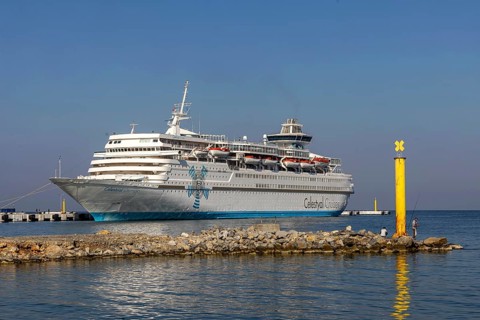 Celestyal Olympia, cruise ship of the Cypriot Celestyal Cruises, length 214 metres. Cruise harbour