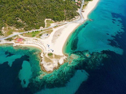 Aerial view, Ema beach, Toroni, Torone, Sithonia, Chalkidiki, Central Macedonia, Greece, Europe